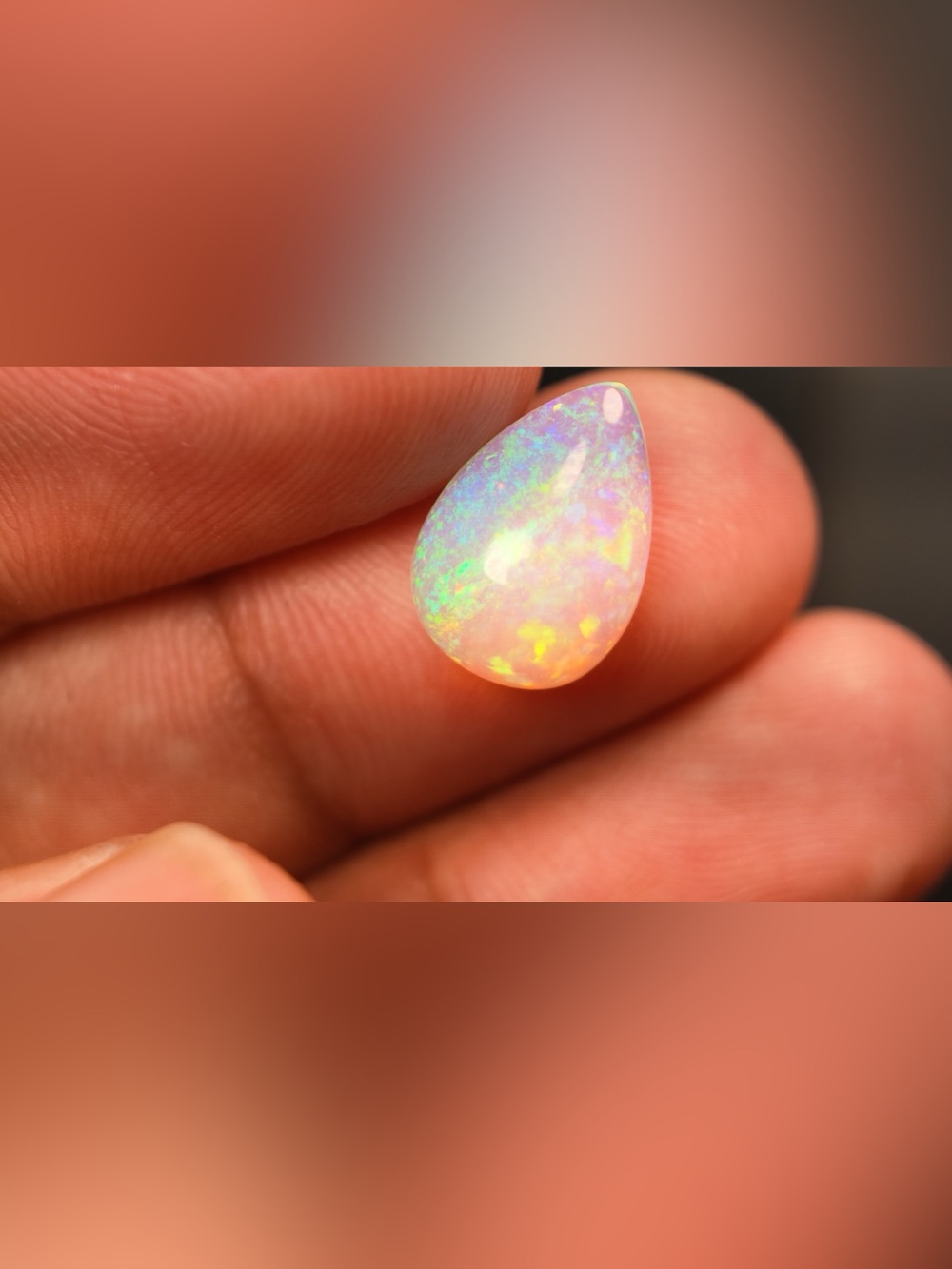 3.2 Ct Natural Ethiopian Opal Pear Cabochon Loose Gemstone Fire Play